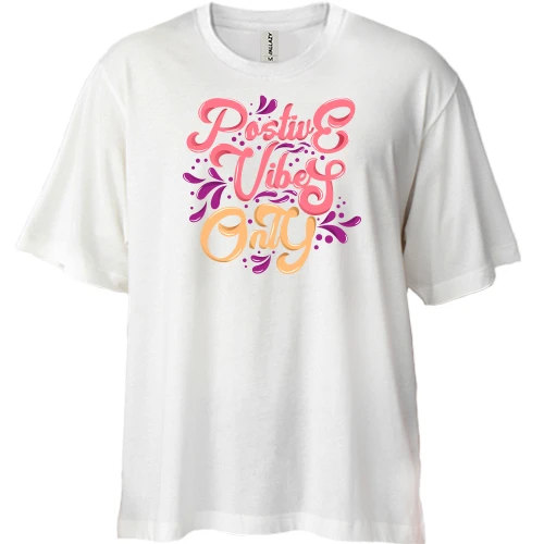 Футболка двонитка Oversize, Білий, Positive vibe only