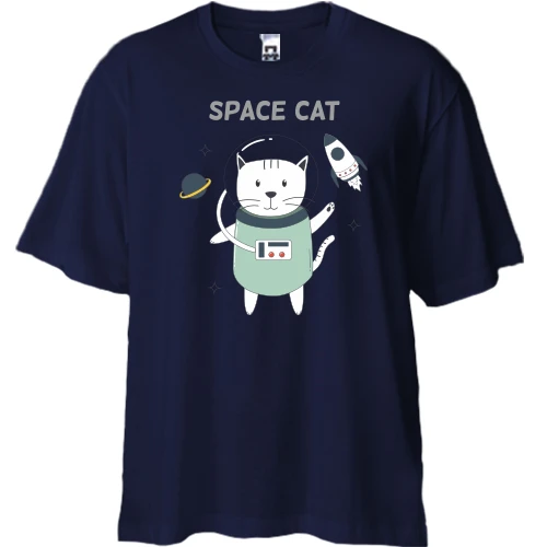 Футболка двонитка Oversize з космічним котом SPACE CAT