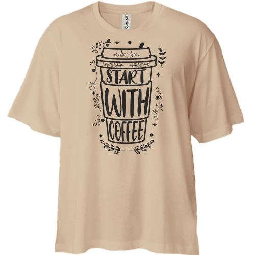 Футболка двонитка Oversize, Бежевий, Start with coffee