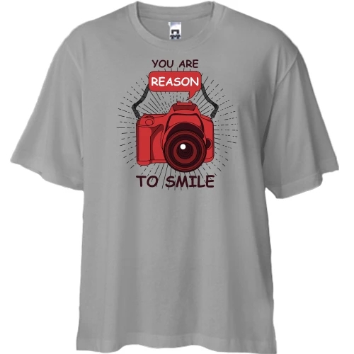 Футболка двунитка Oversize, Серый, You are reason to smile