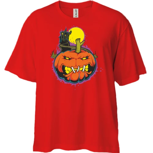 Футболка двунитка Oversize с хэллоуинской тыквой