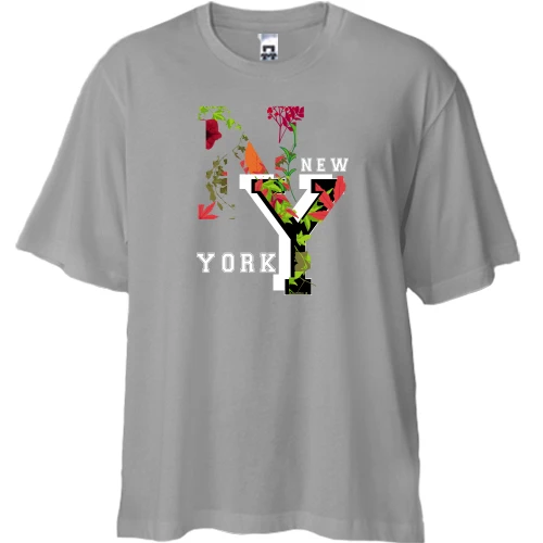 Футболка двунитка Oversize, Серый, New York Flowers