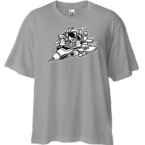 Футболка двунитка Oversize, Серый, с пилотом на самолете