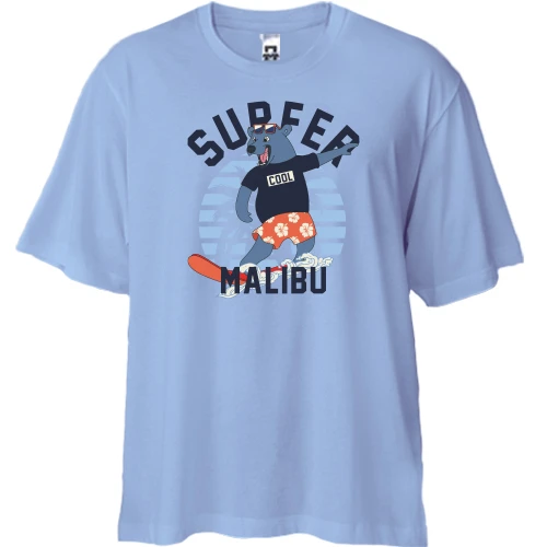 Футболка двонитка Oversize, Синій, Surfer Malibu Bear
