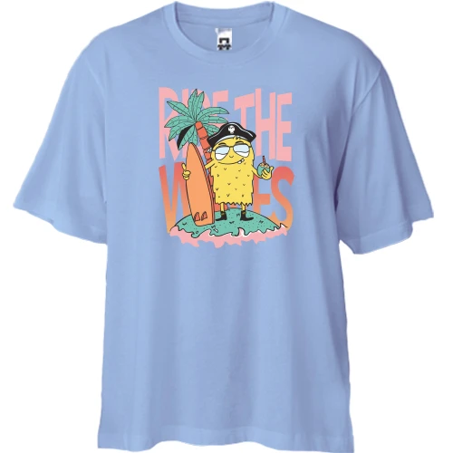 Футболка двунитка Oversize, Синий, Ride the waves