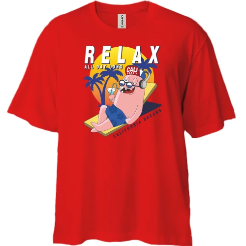 Футболка двунитка Oversize, Серый, с человечком и надписью Relax
