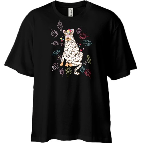 Футболка двунитка Oversize с белым леопардом