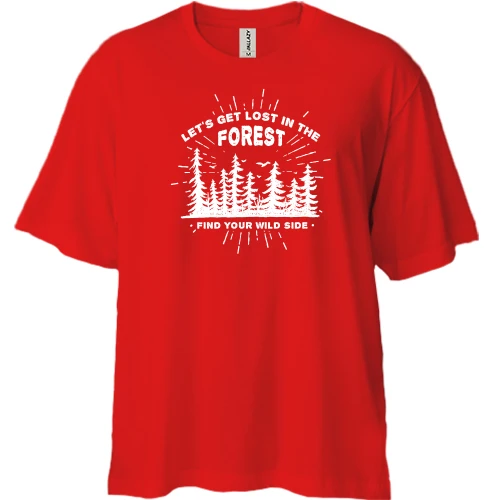 Футболка двунитка Oversize, Красный, Let's get Lost in the Forest