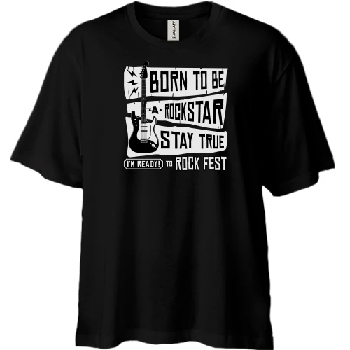 Футболка двунитка Oversize, Черный, Born to be a Rockstar