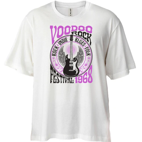 Футболка двонитка Oversize, Білий, Voodoo Rock Festival 1968
