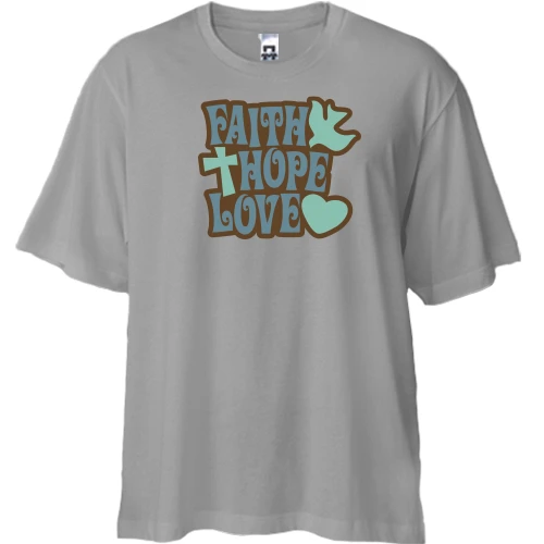 Футболка двонитка Oversize, Сірий, Faith Hope Love