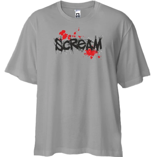Футболка двунитка Oversize, Серый, Scream с каплями крови