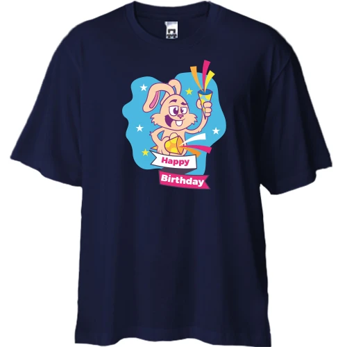 Футболка двунитка Oversize Happy Birthday с зайцем