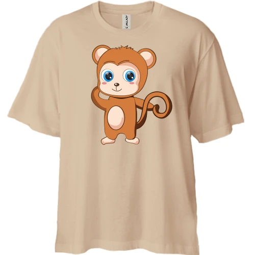 Футболка двонитка Oversize, Чорний, Cute Baby Monkey