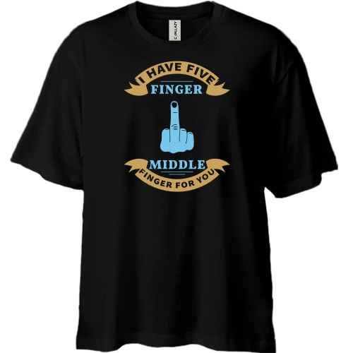 Футболка двонитка Oversize, Чорний, Middle Finger