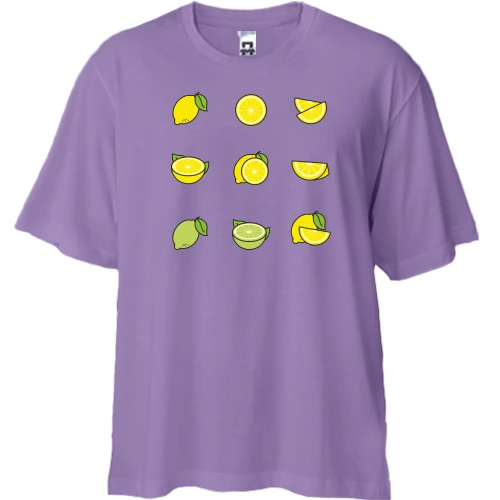 Футболка двунитка Oversize, Лавандовый, Лимоны и лаймы