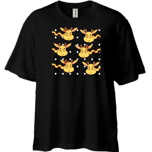 Футболка двунитка Oversize, Черный, Милые жирафики