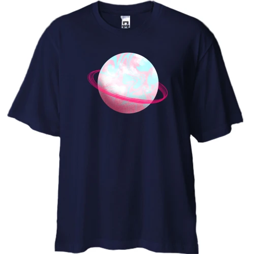 Футболка двунитка Oversize, Синий, Pink planet