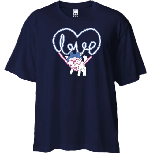 Футболка двунитка Oversize, Синий, Lovely Cat