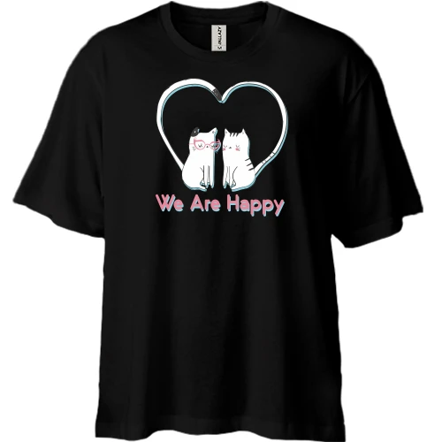 Футболка двунитка Oversize, Черный, We Are Happy Cats