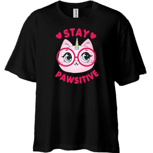 Футболка двунитка Oversize, Черный, Stay Pawsitive