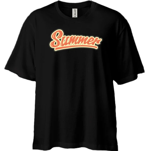 Футболка двонитка Oversize, Чорний, з написом "Summer"