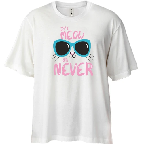 Футболка двунитка Oversize, Белый, It's Meow or Never