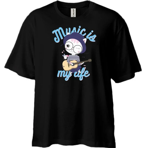 Футболка двонитка Oversize, Чорний, Music is My Life