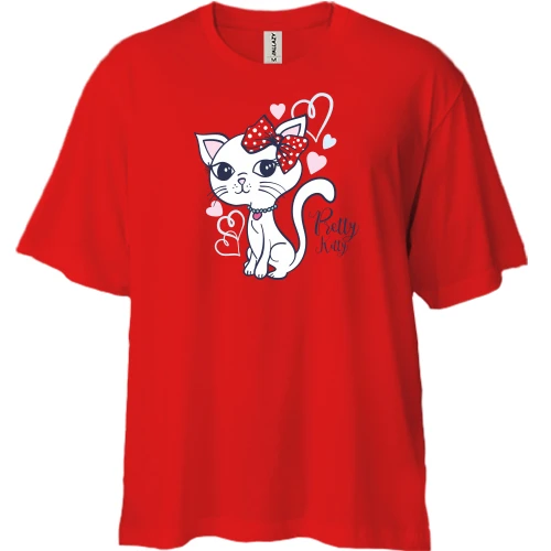 Футболка двунитка Oversize, Красный, Pretty Kitty