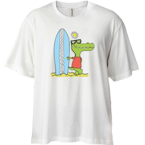 Футболка двунитка Oversize, Белый, Crocodile surfer