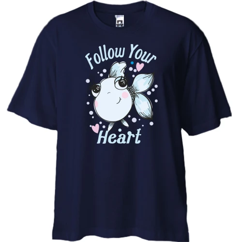 Футболка двунитка Oversize, Синий, Follow Your Heart
