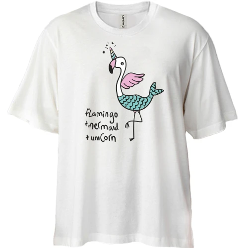 Футболка двунитка Oversize Flamingo + Mermaid + Unicorn