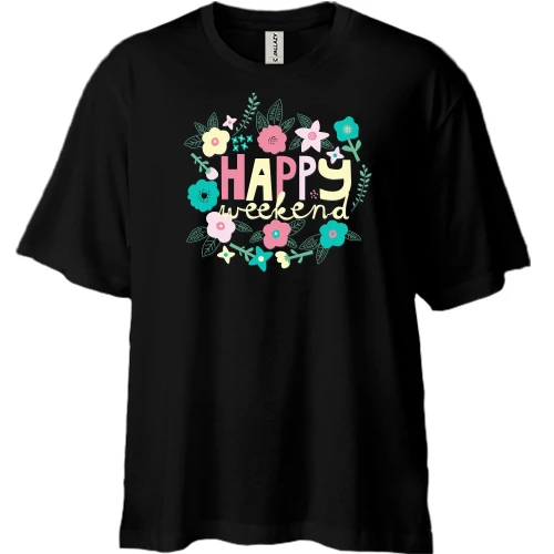 Футболка двунитка Oversize, Черный, Happy Weekend