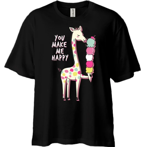 Футболка двонитка Oversize, Чорний, You make me happy