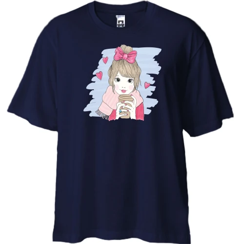 Футболка двунитка Oversize Girl with coffee