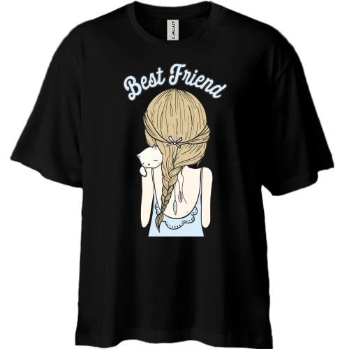 Футболка двонитка Oversize, Чорний, Best Friend (2)