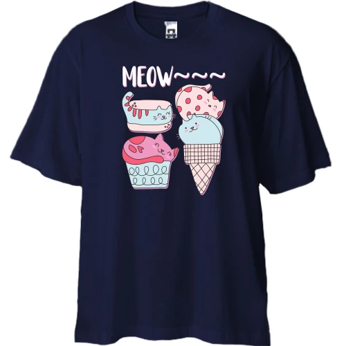 Футболка двунитка Oversize, Синий, MEOW Cats