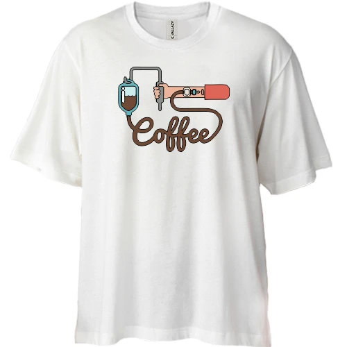 Футболка двонитка Oversize, Білий, Coffee in my Blood