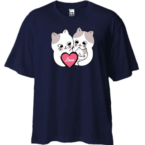 Футболка двонитка Oversize, Синій, Cat Family