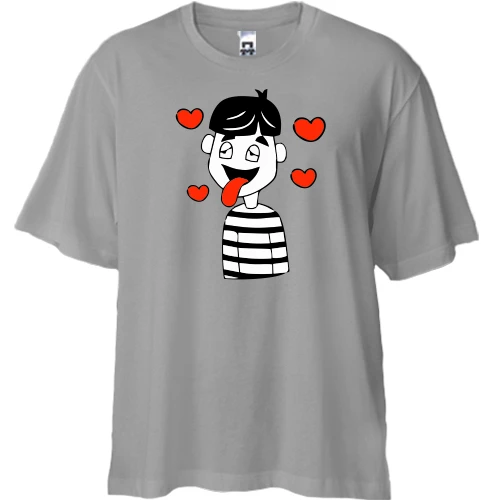 Футболка двунитка Oversize, Серый, Boy is in love