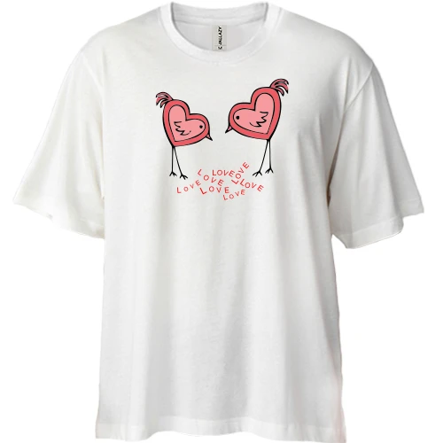Футболка двунитка Oversize, Белый, Love Birds