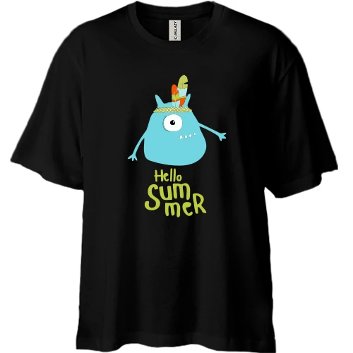 Футболка двонитка Oversize, Чорний, Hello Summer. Native American Monster