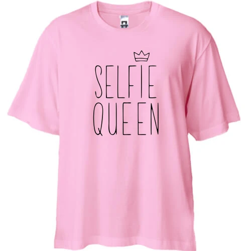 Футболка двонитка Oversize, Рожевий, Selfie Queen.