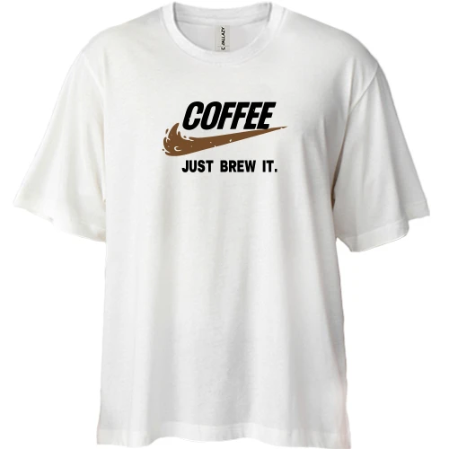 Футболка двонитка Oversize, Білий, COFFEE. Just brew it.