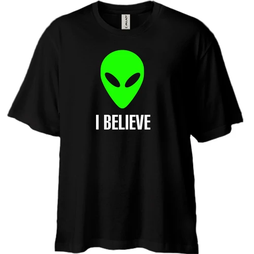 Футболка двунитка Oversize, Черный, I BELIEVE