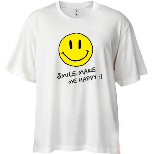 Футболка двунитка Oversize, Белый, Smile Make me happy