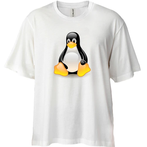 Футболка двунитка Oversize, Белый, с пингвином Linux