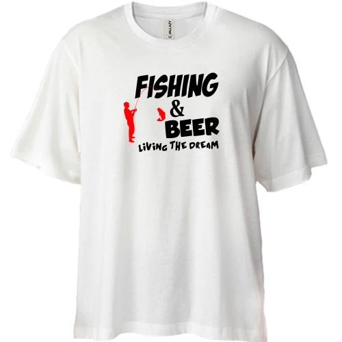 Футболка двунитка Oversize, Белый, Fishing and beer