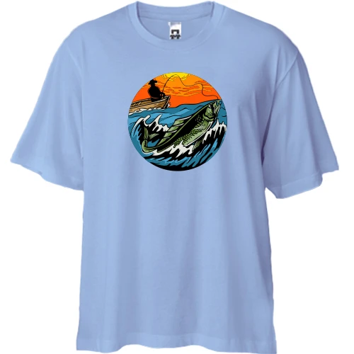 Футболка двунитка Oversize, Синий, Fishing art in a circle
