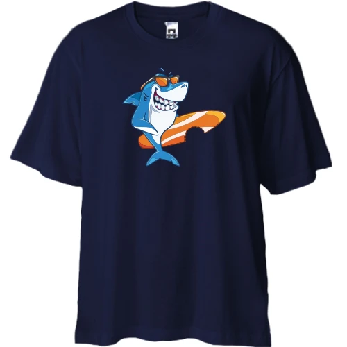 Футболка двонитка Oversize, Синій, Shark Surfer
